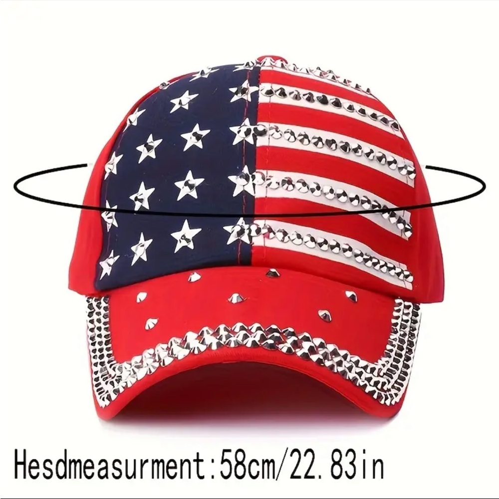 🇺🇸 1 Patriotic Rhinestone Baseball Cap - American Flag Star & Stripe - Picture 4 of 6